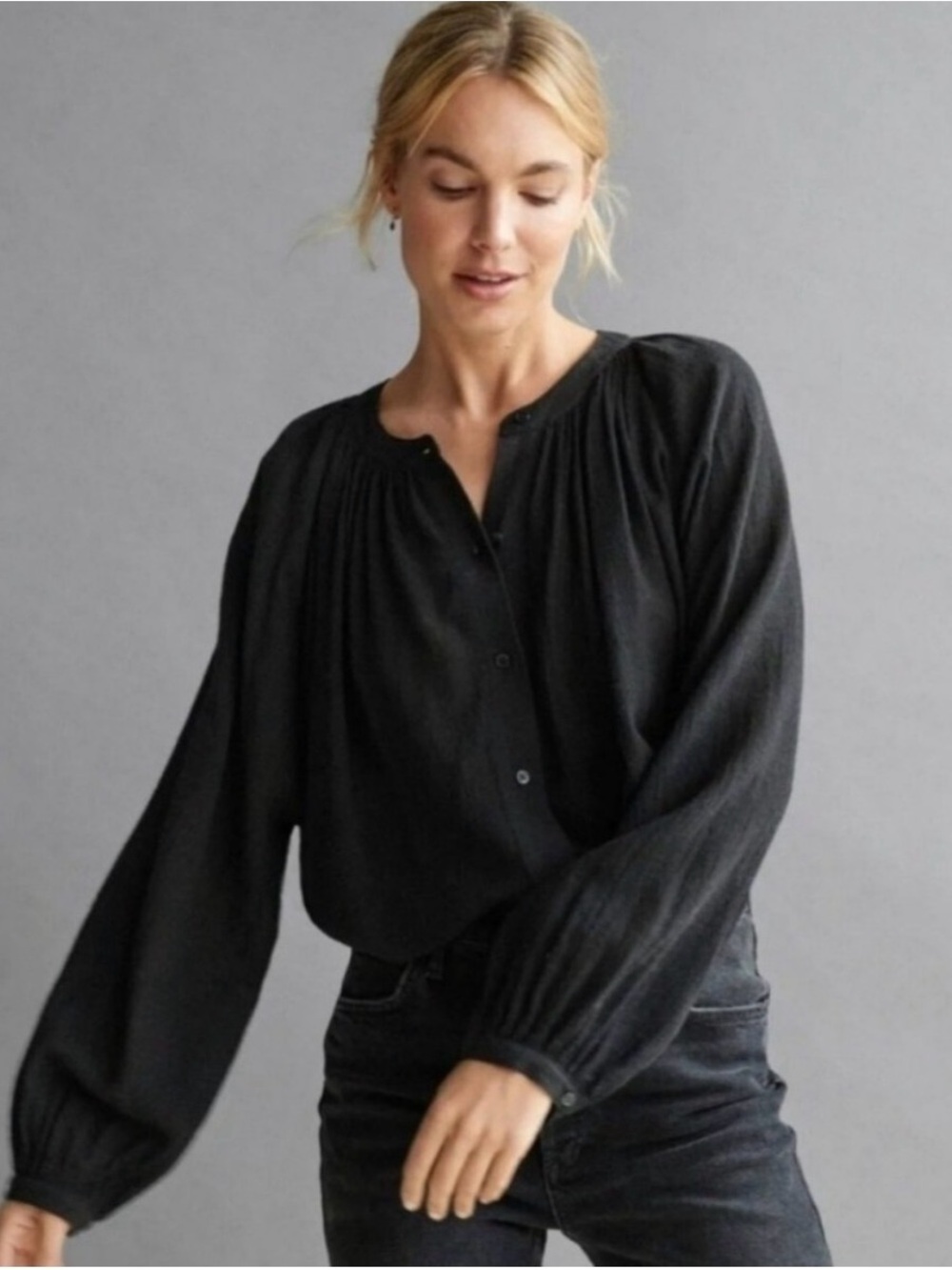 Jenni Kayne Wool blend sheer willow blouse top L